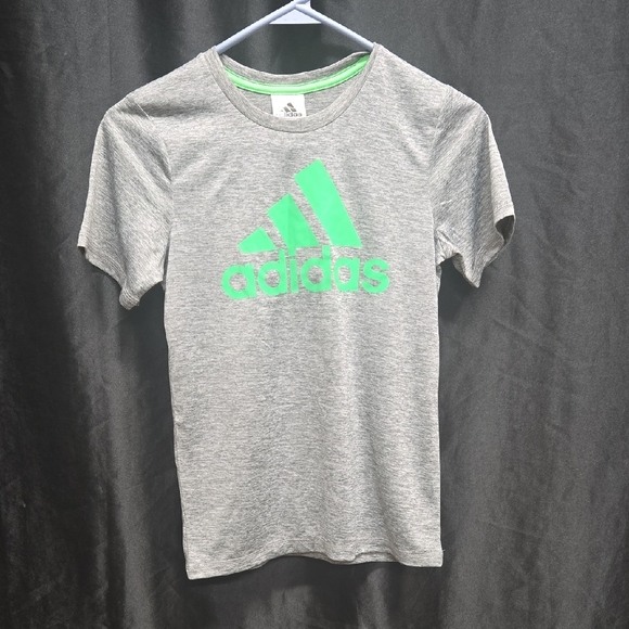 Adidas Neon Green Logo Gray Short Sleeve Tee - Picture 1 of 8